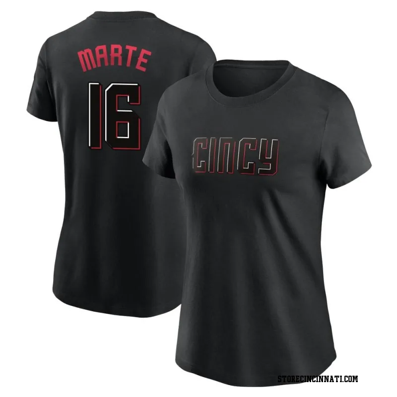 Black Women's Noelvi Marte Cincinnati Reds 2023 City Connect Name & Number T-Shirt